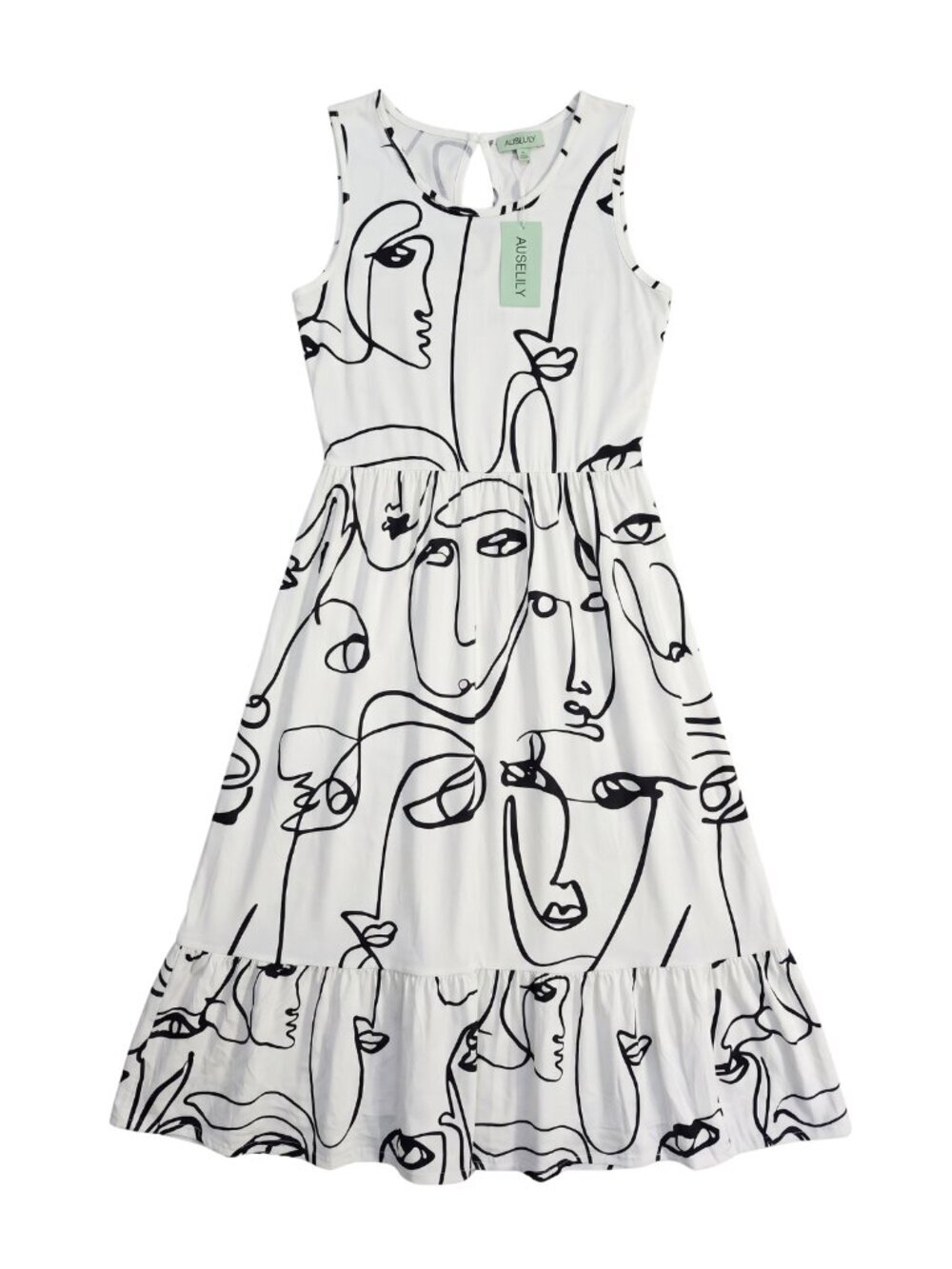 Sleeveless White Maxi Dress with Abstract Black Line Print - Picture 2 of 9
